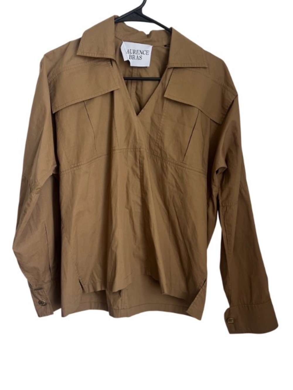 Laurence Bras Cotton Brown Flap Pocket Long Sleeve Top Women's Size T0